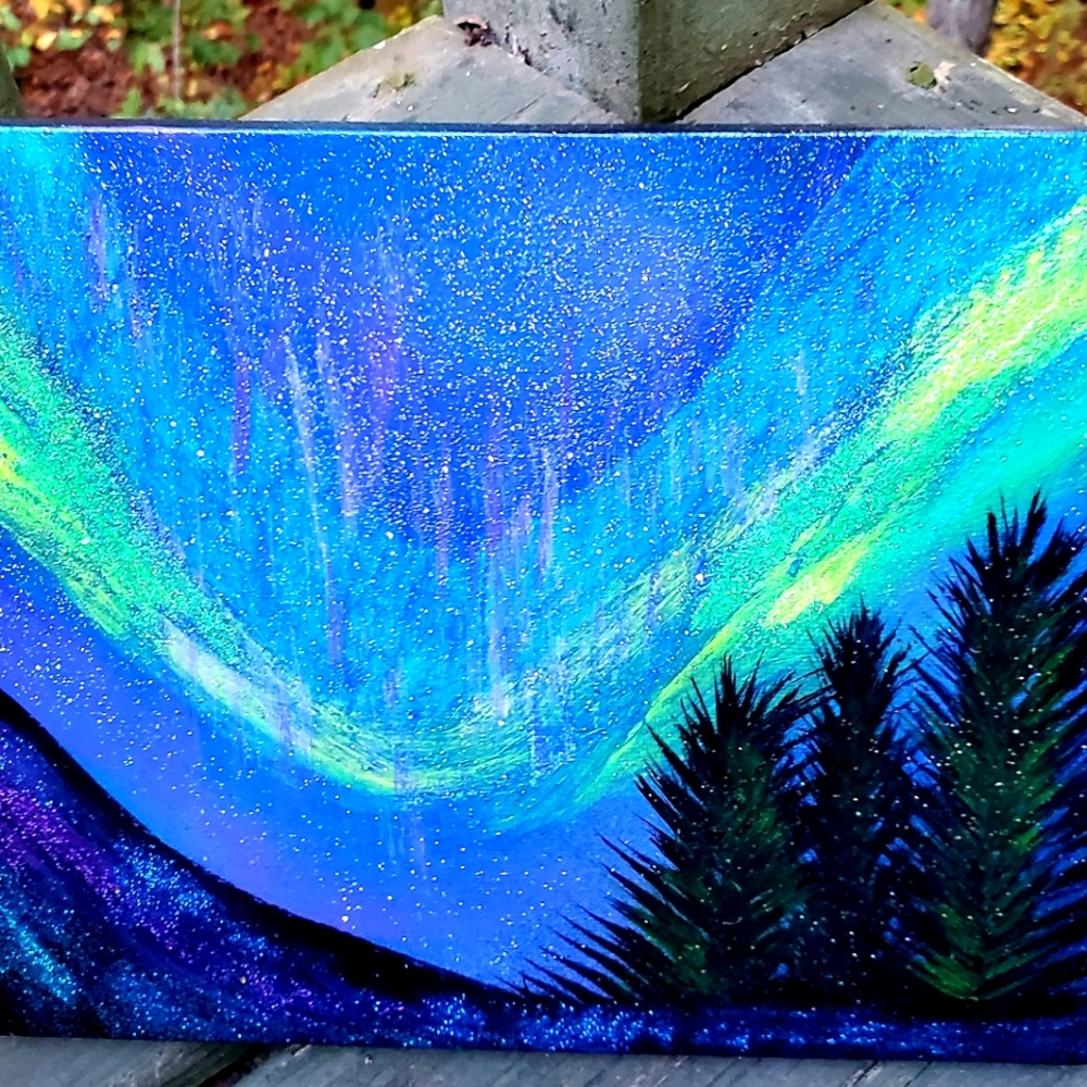Northern lights Acrylic painting 10×8